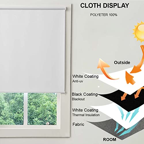 Aoneiric 100% Blackout Thermal Insulated Blinds For Windows Uv Protection Striped Fabric Roller Shades For Windows Roller Blind For Office And Home Easy To Install, White, 23" W X 72" H #TOP6
