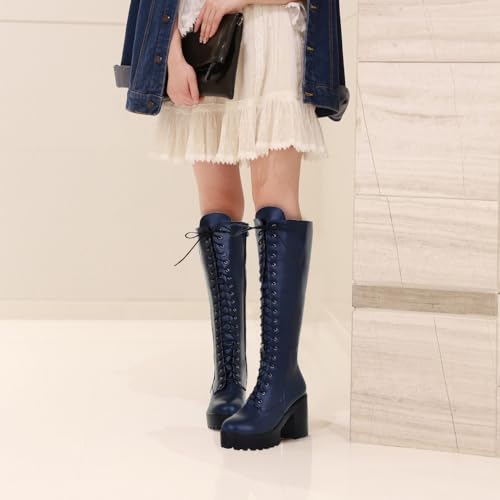 Image of Parisuit Women's Knee High Goth Platform Boots Lace Up Combat Boots