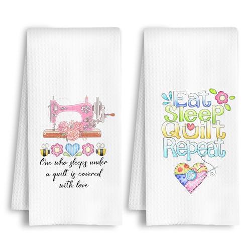 HSIASHENG Quilters Gifts Kitchen Towels, Gifts for Sewing Quilting Lovers Dish Tea Towels, Gift for Sewers Women Decorative Hand Towel for Bathroom Kitchen, 16x24 Inches Set of 2