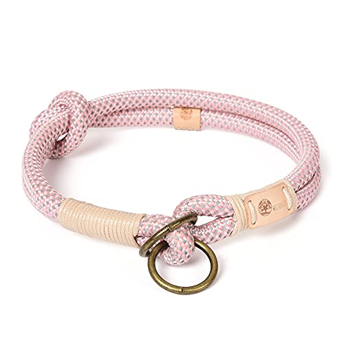 Mile High Life | Dog Training Collar | Handmade Gentle Lead Dog Collar | Reflective Dog Collars | Rope Dog Collar w Leather Tip 4FT(Pink Collar M/L (Pack of 1))