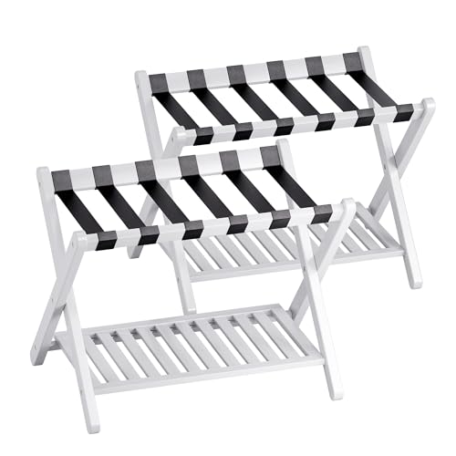 SMIBUY Luggage Rack, Set of 2, Foldable Bamboo Suitcase Stand