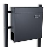 BITUXX® Standbriefkasten Briefkasten Postkasten Mailbox Letterbox Briefkastenanlage mit integrierten Zeitungsfach Dunkelgrau Anthrazit