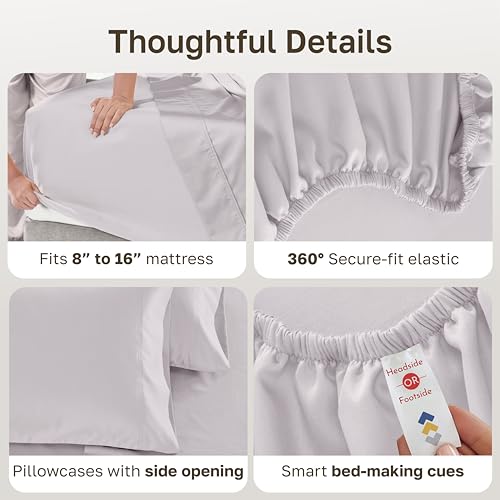 Image of California Design Den Full Bed Sheets Set - 600 Thread Count Sateen, 100% Cotton Full Size Sheet Set, Deep Pockets with All Around Elastic, Snug Fit, Durable Bedding - Pale Lavender