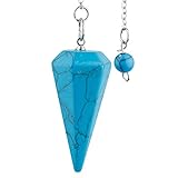 SUNYIK Blue Howlite Turquoise Crystal Point Pendulum 6 Facet Reiki Charged for Dowsing