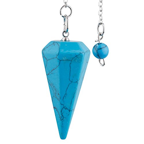SUNYIK Blue Howlite Turquoise Crystal Point Pendulum 6...