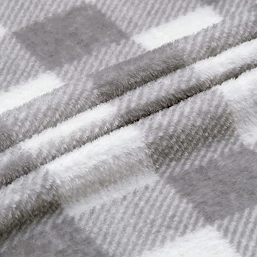 Image of BEDELITE Plaid Fleece Twin Blanket, Grey & White Buffalo 60x80 Inches