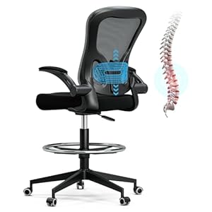 Frylr Office Drafting-Chairs Adjustable Height – Extended Height Office Chairs with Ergonomic Lumbar Support, Tall Desk Chair for Standing Desk, Counter Height Chair with 300 LB Capacity, Black