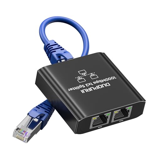 DUOPURUI Ethernet Splitter 1 to 2,1000Mbps High Speed Network Splitter,LAN Splitter 2 Port with Ethernet cable, for Cat 5/5e/6/7/8 Cable [2 Devices Simultaneous Networking] (1 to 2 with Network cable)