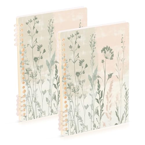 Ewusp Herb Wildflowers Spiral Notebook with Hardcove 2 PCS Waterproof A5 Wirebound Notebook 60 Sheets College Ruled Notepad Lined Journals, 80GSM Paper