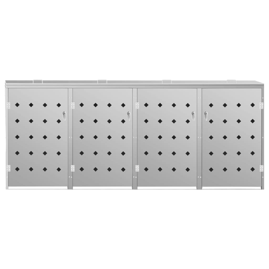 vidaXL Abri de Poubelle Quadruple sur roulettes Abri de Jardin Cache Poubelle Extérieur Résistant aux Intempéries 240 L Acier Inoxydable