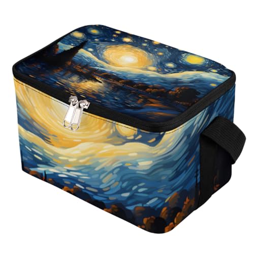 GzLeyigou Lunch Bags for Women Men 9 Cans,Starry Night Hot & Cold Food Delivery Bag Insulated Grocery Bag Insulated Lunch Box Art Painting Cooler Bag for Office Work Picnic Beach