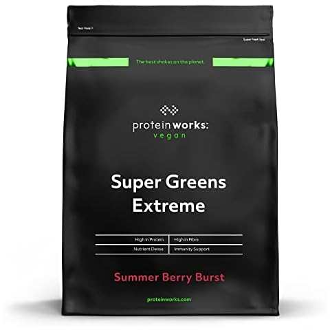 Super Greens Extreme Powder | 20 Different Greens | Helps Protect Your Immune System | Vegan, Low Sugar | Protein Works | Summer Berry Burst | 500 g Cover