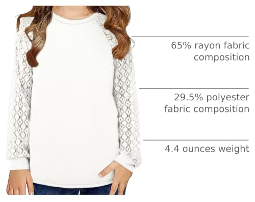 Image of Yoklass Girls Long Sleeve Shirts Kids Lace Casual Cute Crew Neck Top Sizes 5-14 Years
