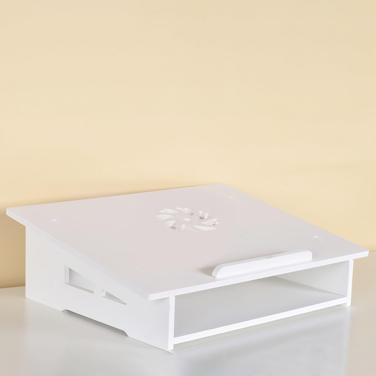 Portable Laptop Stand and Computer Storage Rack with Silent Cooling for Home Office, White Small Size DIY Adjustable Holder Compatible with Notebooks and Monitors