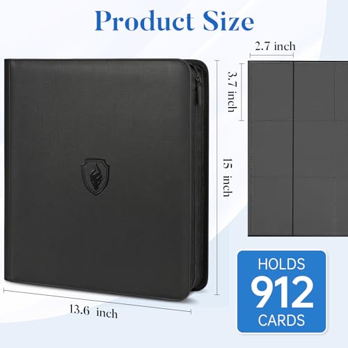 Image of Premium Zip Card Binder 12 Pocket, Fabmaker 912 Pockets Trading Card Binder, PU Zipper Card Collection Album, Sturdy Side-Loading Card Book Holder for Game & Sports Cards, Navy Blue