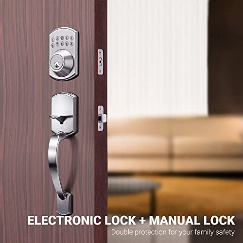 Keypad Deadbolt, Keyless Entry Lock Single Cylinder Front Door Lock With Polo Knob Featuring 1 Touch Motorized Locking, Auto Locking And Easy To Install, Stain Nickel #TOP4