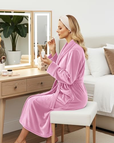 NY Threads Premium Womens Robe, Plush Fleece Long Bath Robe for Women, Fluffy Soft Women's Bathrobe, X-Large, Pink