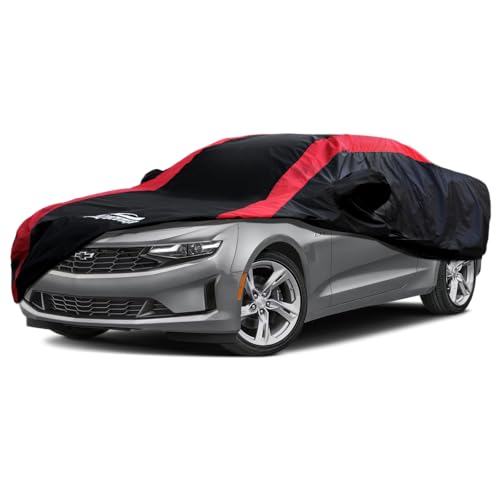 Camaro Car Cover Waterproof All Weather with Red Strip Design Custom Fit for Chevy Camaro 2010-2026 Accessory with Door Zipper & Windproof Straps