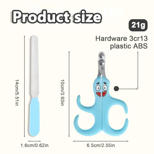 OUDQFCJ 1 Pcs Cortauñas Profesional con Orificio de Posicionamiento, con 1 Lima de Uñas para Gatos, Gatitos, Conejos, Cobayas, Pájaros, Cachorros y Pequeñas Mascotas Azul - imagen 2