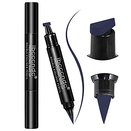 2 Pcs Blue Eyeliner Stamp Waterproof Smudge Proof - Dual Ended Liquid Eye Liner Pen, Long Lasting & Sweatproof Makeup for Perfect Cat Eye Look (#09 Blue)