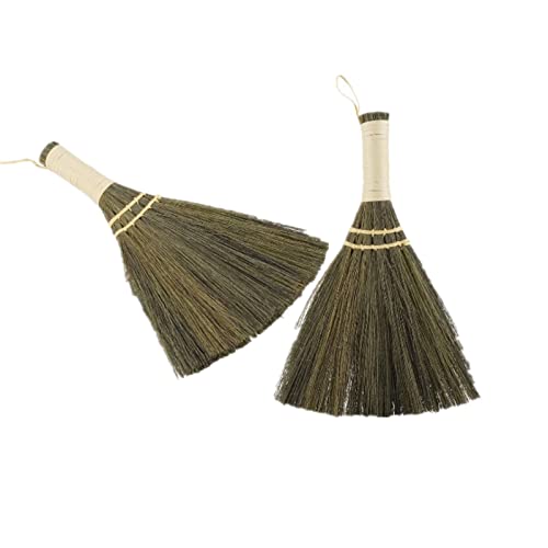 2 uds Manual doméstico trenzado de paja, pequeño polvo hecho a mano limpieza de suelos escoba de barrido suave Hos limpieza de suelos escoba de barrido herramienta de mantenimiento de manguera suave