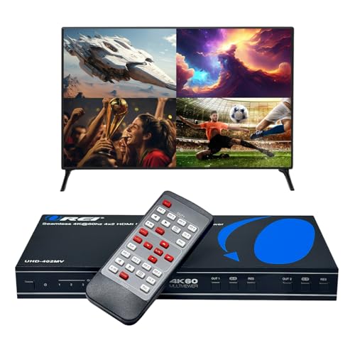 Image of OREI 4K Multi HDMI Viewer Quad 4 in 2 Out, Matrix Switcher 4 Ports Seamless IR Remote Support 4K @ 60Hz 1080P for PS4 /PC /DVD /Security Camera, HDMI Switch Optical Audio L /R Output - UHD-402MV | Multiviewer HDMI 4K, HDMI 4x2 Quad Multiviewer - 18Gbps, HDCP 2.2, Dual HDMI Out, 8 Display Modes, Audio Extraction