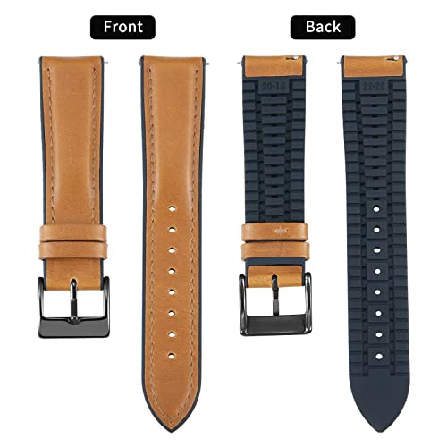 Image of BINLUN Leather Watch Band 14mm 16mm 18mm 19mm 20mm 21mm 22mm Quick Release Premium Oil Wax Leather and Breathable Silicone Hybrid Watch Bands Replacement Strap for Men Women