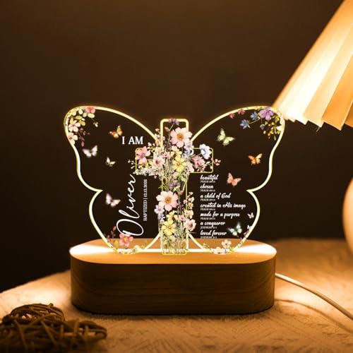 Lámpara nocturna personalizada bautizo LED con cruz y nombre miniatura 7