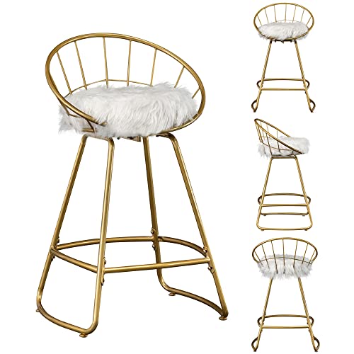 Alish Swivel Bar Stools,26 Inch Gold Bar Stools Set Of 2 Counter Height Stools Barstools With White Fur (26 Inch, White) #TOP5