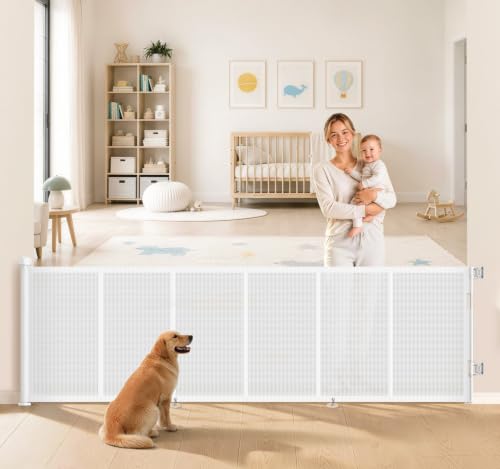 EZIGO 100 Inch Retractable Baby Gates Extra Wide Reinforced Baby Dog Gate