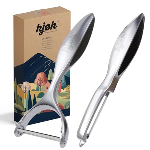 kjøk Juego de peladores estrecho y ancho con afilada hoja de acero inoxidablee, mango de aleación de zinc   pelador de patatas, verduras y frutas   ergonómico, robusto, antideslizante y duradero