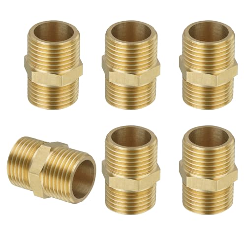 flintronic - Flintronic 6PCS Mamelon laiton brut réduit double mâle G1/2, Raccord Male Male, Raccords en Laiton pour Tuyau Douche, Reducteur de Pression Eau, Groupe de Securite Chauffe Eau, Radiateur Eau Chaude