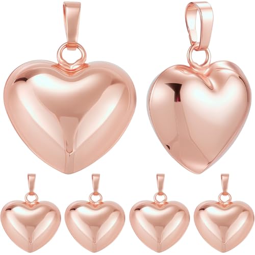 Beebeecraft 10Pcs Rose Gold Plated Heart Pendant Charms Metal Brass Love Heart Puffy 3D Shaped Charm for Jewelry Making DIY Crafts Necklace Valentine (20x20.5x10mm)