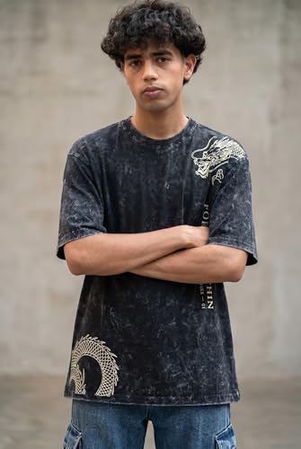 Image of boffi ... 100% Cotton Oversized T-Shirt Unisex Drop Shoulder Dye Washed Street Look Black Pack of 1