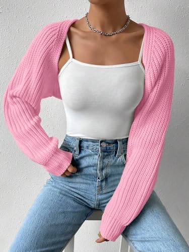 Image of Naileksi Women Long Sleeve Drop Shoulder Crop Cardigan Sweater Solid Loose Fit Casual Open Front Crop Shrug Sweater Top