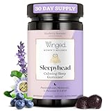 Winged Wellness Sleepyhead Natural Sleep Gummies for Women - Prime Sleep Support Aid for Adults with 3mg Melatonin, L-Theanine, 5-HTP - Blueberry Lavender Flavored - 30 Servings