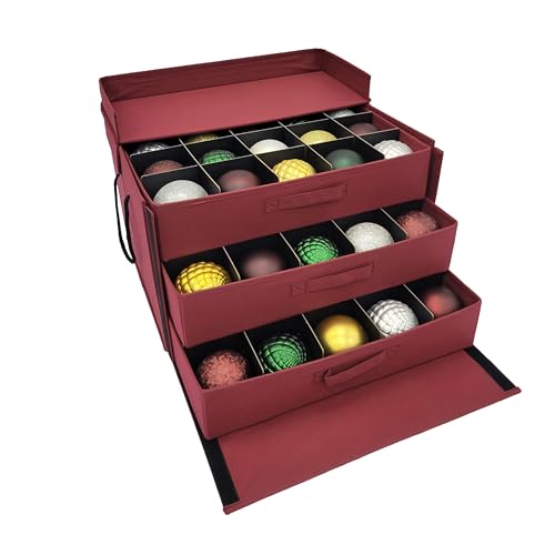 612 Vermont Christmas Ornament Storage Box with 3 Trays, Adjustable