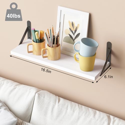 Image of YGEOMER 16.5 Inch Floating Shelves for Wall, Farmhouse Wall Shelves for Bedroom, Bathroom Storage, Living Room and Kitchen Decor (Set of 6 White)