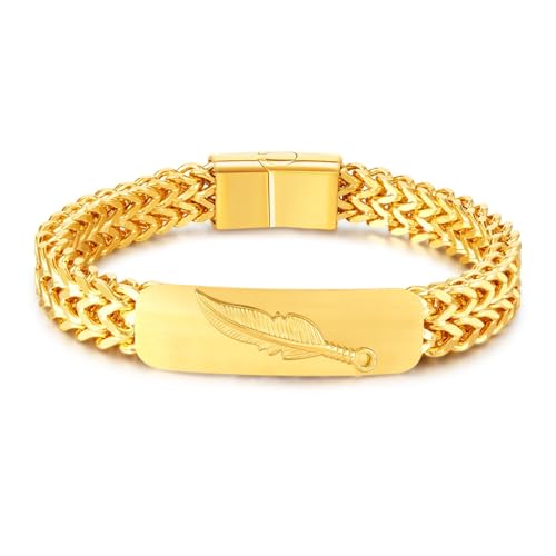 Solid 18K gold men's and women's bracelet, Miami Cuban chain bracelet, Free Feather, Valentine's Day/Birthday/Christmas gift box