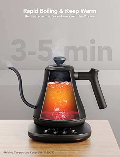 Govee Smart Electric Kettle, Wifi Variable Temperature Control Gooseneck Kettle, Pour Over Kettle And Tea Kettle, Alexa Control, 1200W Quick Heating, 100% Stainless Steel, 0.8L, Matte Black #TOP5