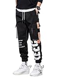 Mens Fashion Streetwear Black Cargo Jogger Pants Active Elastic Waist Hip Hop Punk Sport Jogger Pant