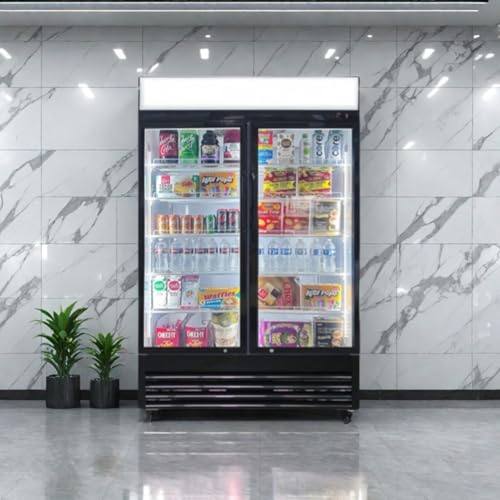 Merchandiser Refrigerator with 2 Glass Doors, 31 cu ft Beverage Display Cooler, Upright Fridge with LED Lighting, Adjustable Shelves for Beverages, Beer and Drinks, Swing Door, Black