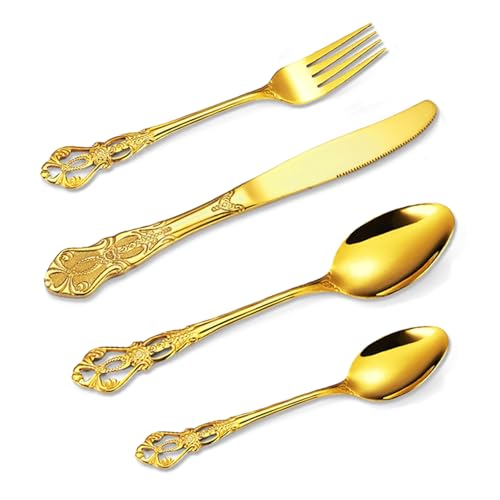 CAMPHOME 12-Piece Vintage Gold Flatware Set For 3, Vintage Ornate