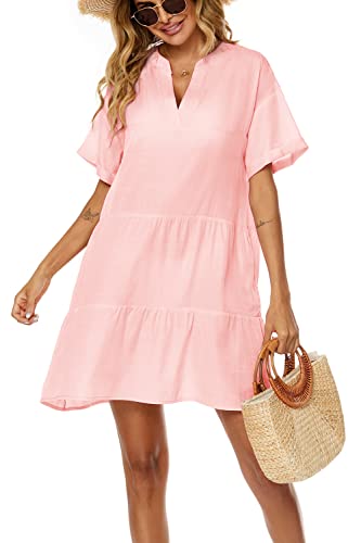 Swimwear Cover Ups For Women Summer Casual Loose Fit Swimsuits Cover Ups Flowy Babydoll Mini Skirts Beach Dresses Pink, Xl #TOP2