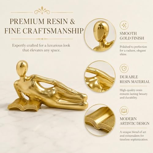Estatua decorativa abstracta de lector estilo Thinker Gold D miniatura 4