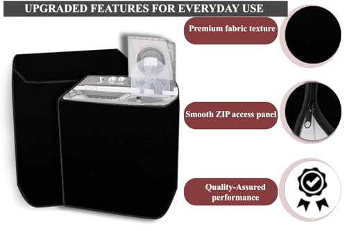 Image of The Furnishing Tree Polyester Waterproof Semi Automatic Washing Machine Cover Compatible for Whirlpool 6 Kg, 6.2 Kg, 6.5 Kg, 7 Kg & 7.2 Kg, DxWxH In Cms: ( 51x83.8x96.5 ), Black