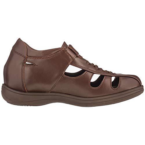TOTO Men's Invisible Height Increasing Elevator Shoes - Dark Brown Leather Slip-on Super Lightweight Open-toe Sandals - 3 Inches Taller - G13072 - Size 9 D(M) US2