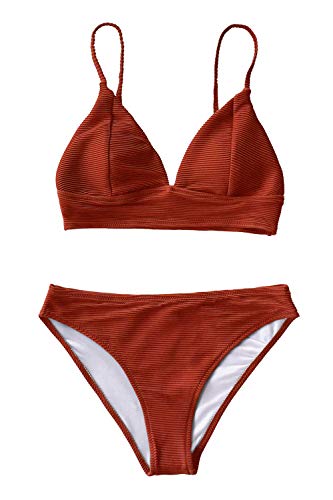 CUPSHE Women's Solid Color Sexy Triangle Bikini Set Padded Swimsuit, L Red