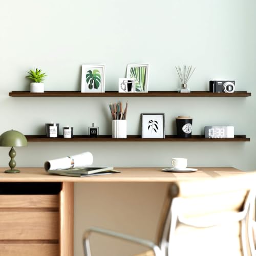 Image of Walnut Floating Shelves for Wall Decor, 60 in Shelf with Lip, 2 Set