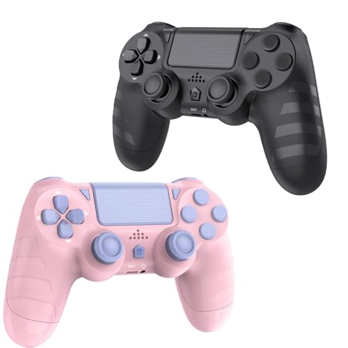 DYONDER 2-Pack Wireless PS4 Controllers for PS4/Pro/Slim & PC – 1000mAh Battery, 6-Axis Motion Sensor, Audio Jack (Black & Pink)